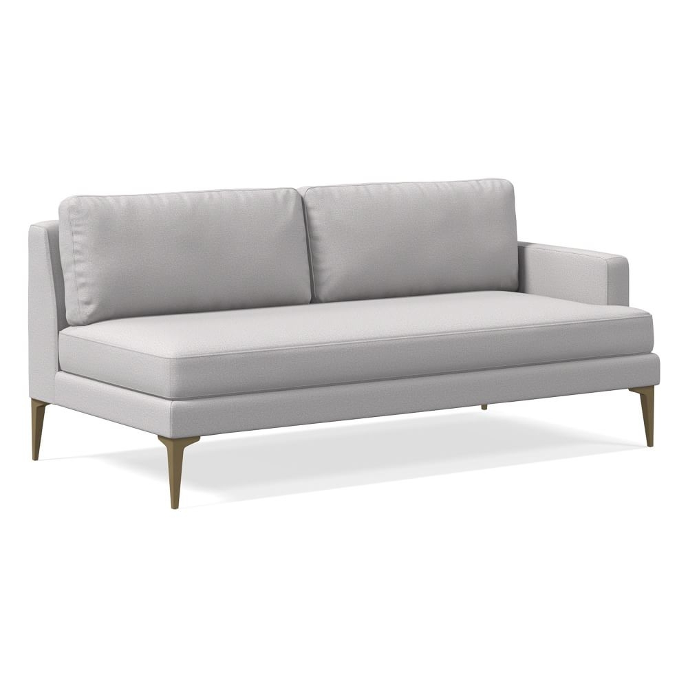 Andes Petite Right Arm 2.5 Seater Sofa, Poly, Performance Chenille Tweed, Frost Gray, Blackened Brass - Image 0
