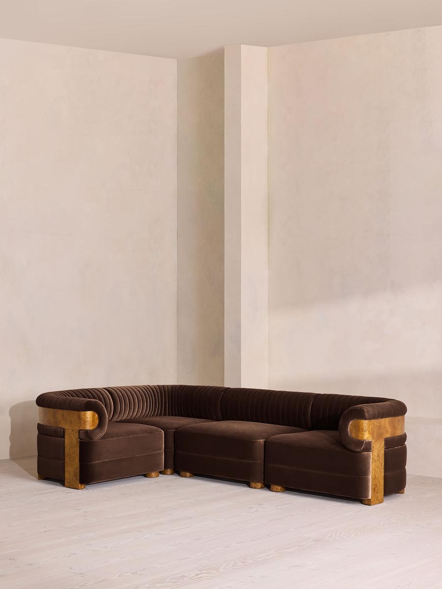 Caleb Sectional Sofa, L-Shape Sofa, Velvet, Chocolate, Dark Burl, US - Image 0