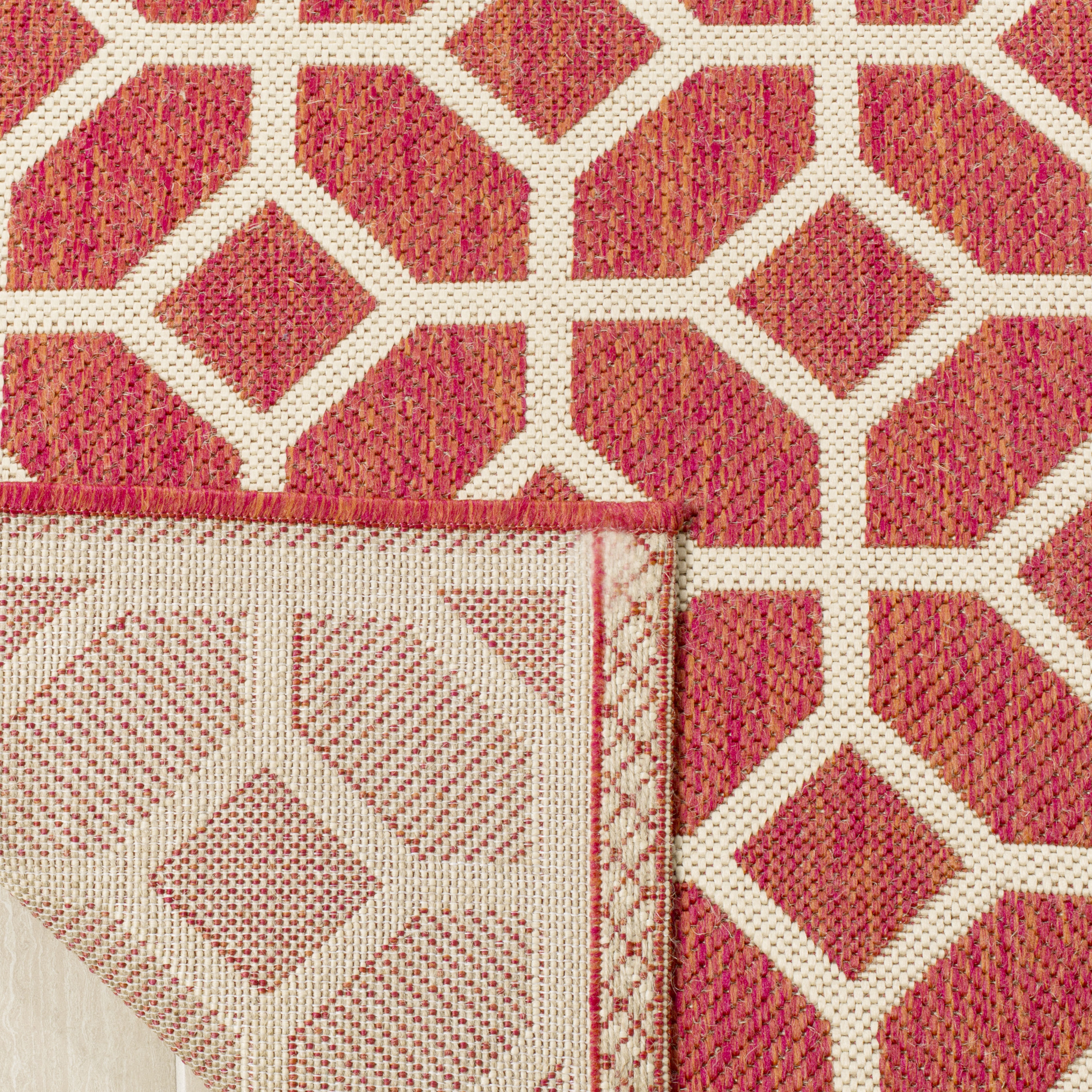 Arlo Home Indoor/Outdoor Woven Area Rug, LND127Q, Red/Cream,  6' 7" X 6' 7" Square - Image 2