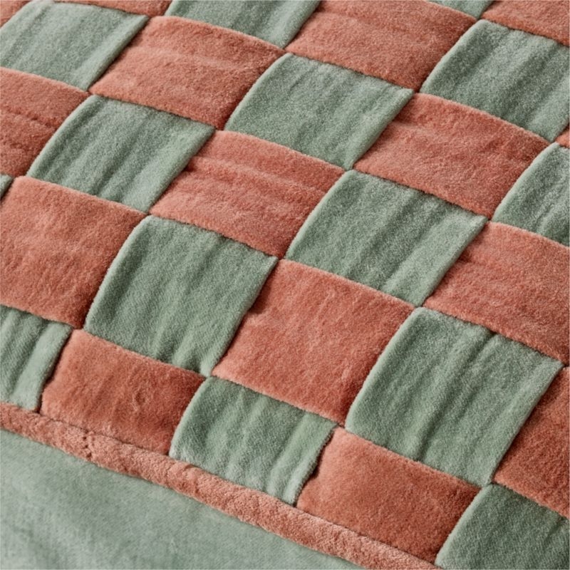 Checkerboard Verte Green and Copper Brown Velvet Kids Throw Pillow - Image 2