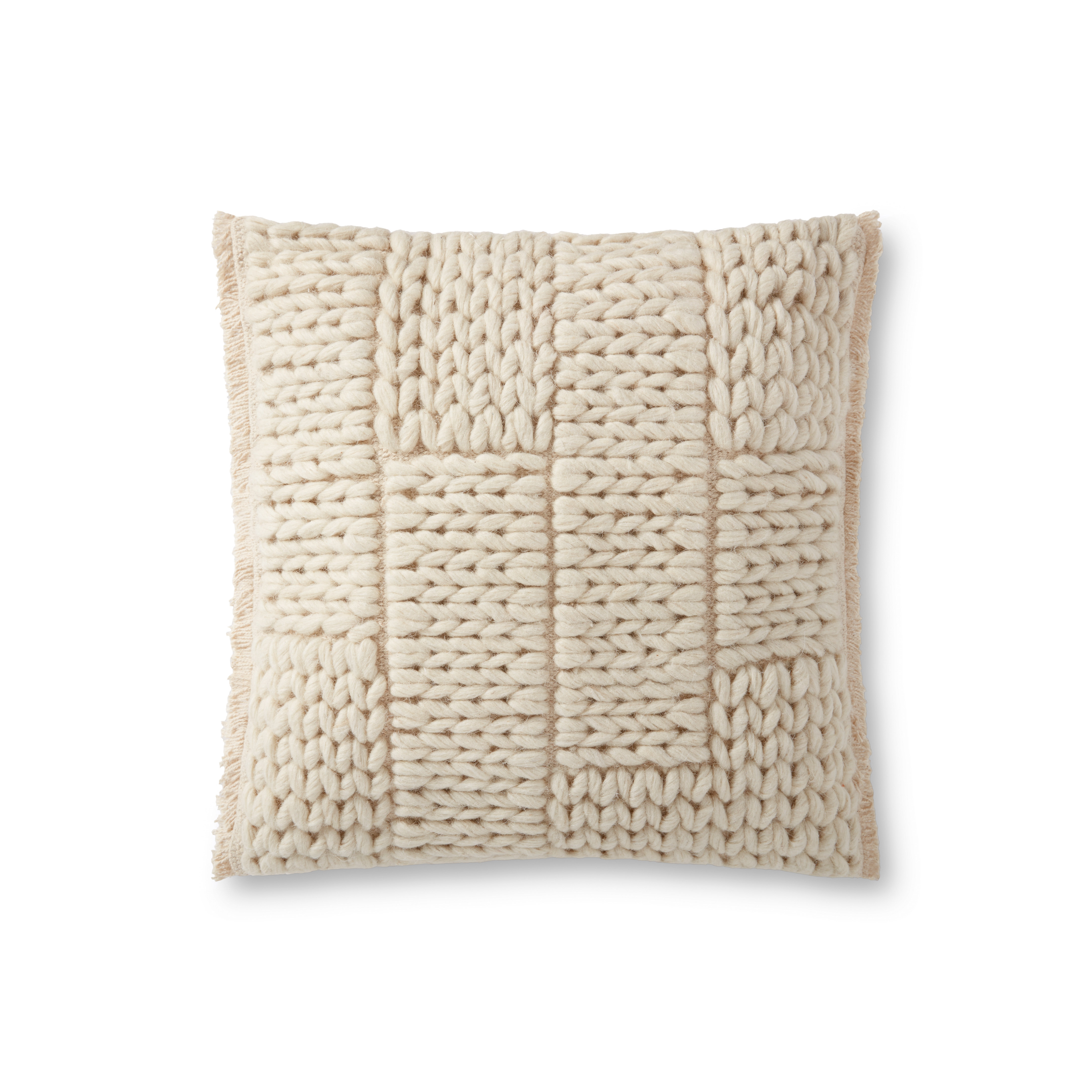 Woven Blocked Throw Pillow, Ivory, 18" x 18" - Image 0