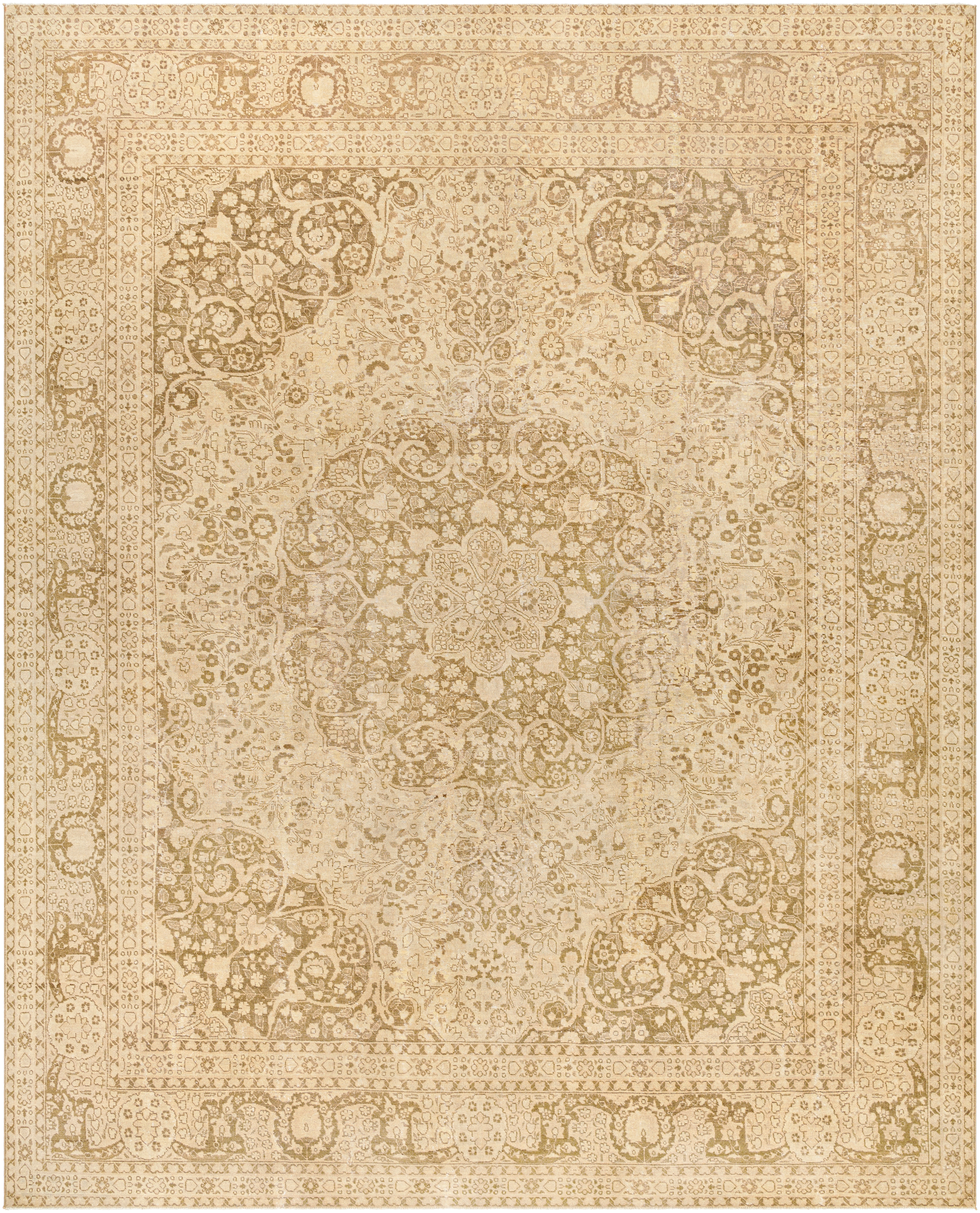 Antique One of a Kind Beige Indoor 11' x 13'8" Handmade Rug - Image 0
