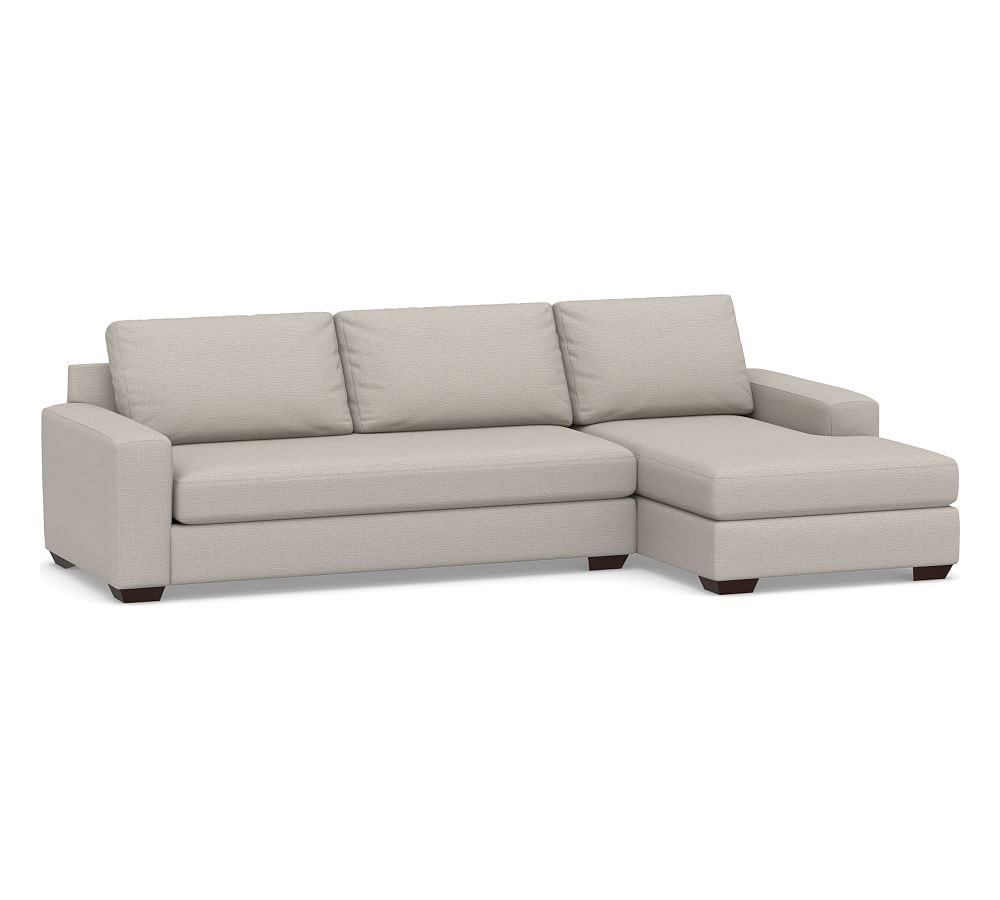 Big Sur Square Arm Upholstered Left Arm Sofa with Chaise Sectional and Bench Cushion, Down Blend Wrapped Cushions, Chunky Basketweave Stone - Image 0