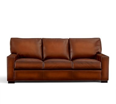 Turner Square Arm Leather Sleeper Sofa 2-Seater 82.5", Down Blend Wrapped Cushions, Performance Carbon - Image 3
