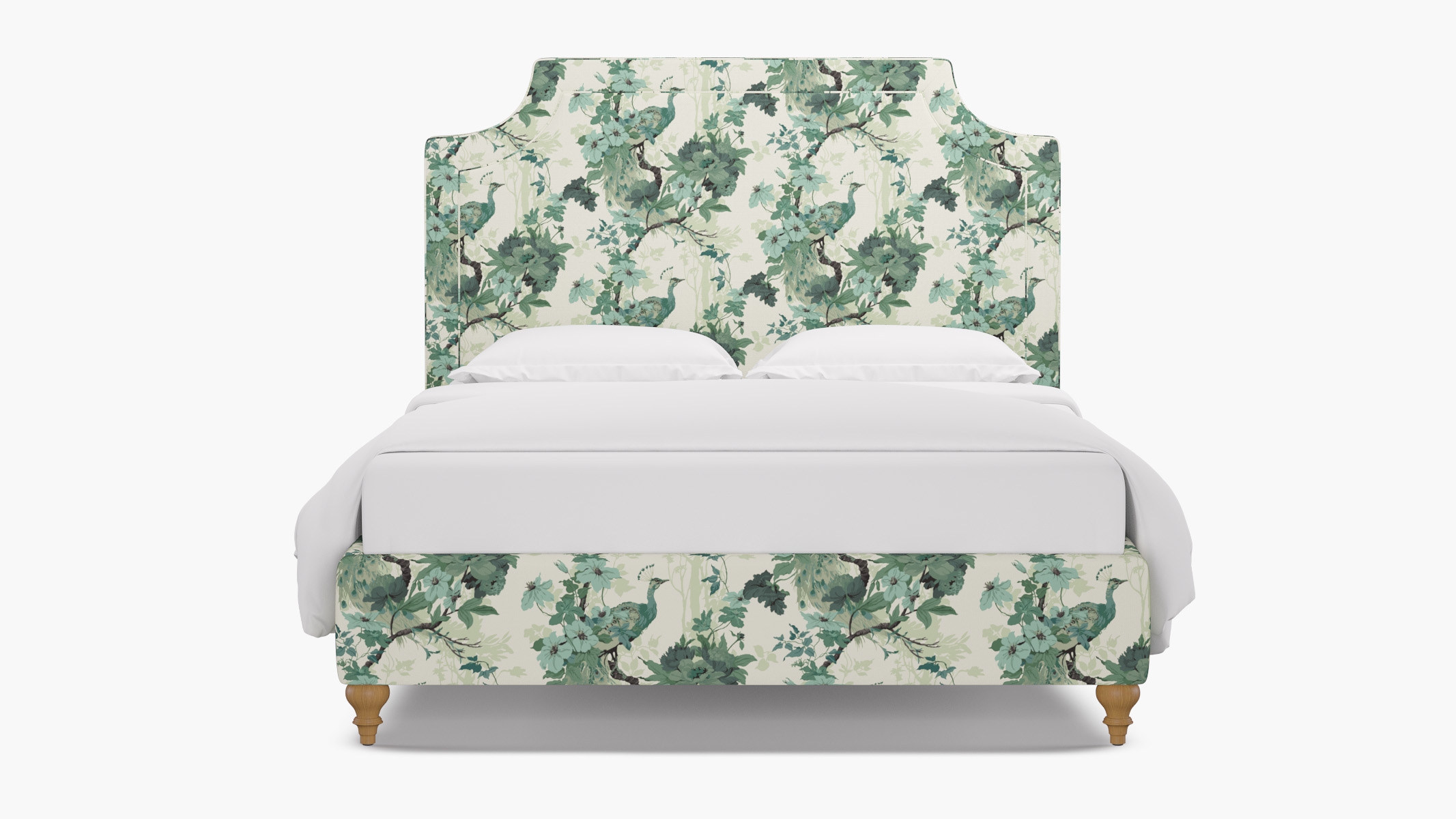 Deco Bed, Jade Peacock Park, Natural Traditional Turned Leg, Twin - Image 0