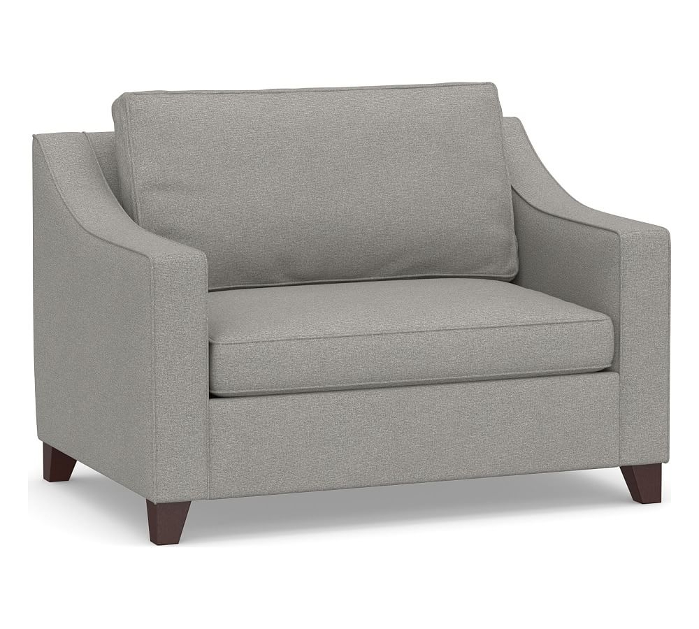 Cameron Slope Arm Upholstered Twin Sleeper Sofa with Air Topper, Polyester Wrapped Cushions, Performance Heathered Basketweave Platinum - Image 0