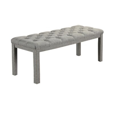 Bench With Fabric Upholstered Seat And Nailhead Trims,Silver - Image 0