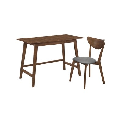 2 Piece Wooden Writing Desk Set With Padded Seat, Brown - Image 0