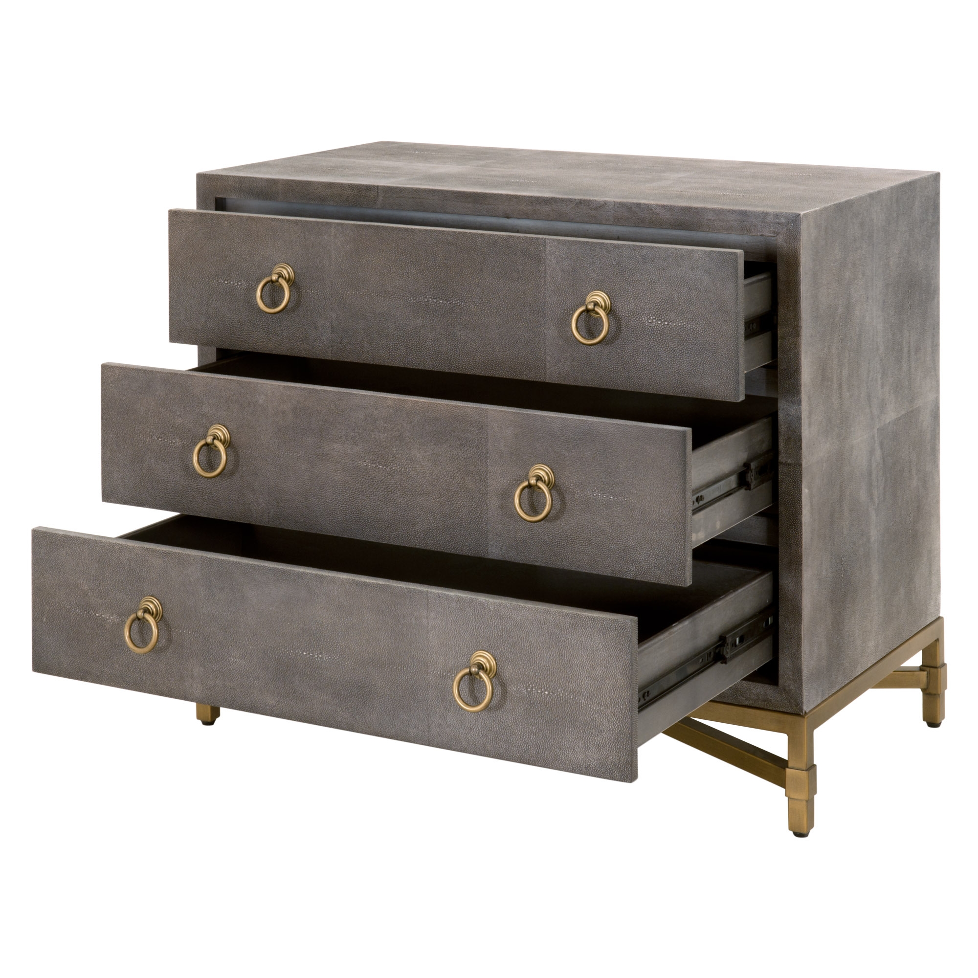 Colette Shagreen 3-Drawer Nightstand, Gray & Gold - Image 3
