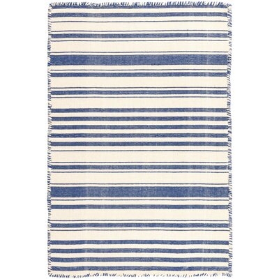 Mark D. Sikes Striped Hand-Woven Flatweave Cotton Cobalt/Beige Area Rug - Image 0