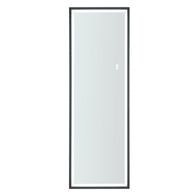 Rectangular Aluminum Frame Floor Mirror Wall-Mounted Full-Length Mirror Bedroom Mirror With Brightness Adjustment LED Light, Size: 48 X 22 Inch, US Plug (Black) - Image 0