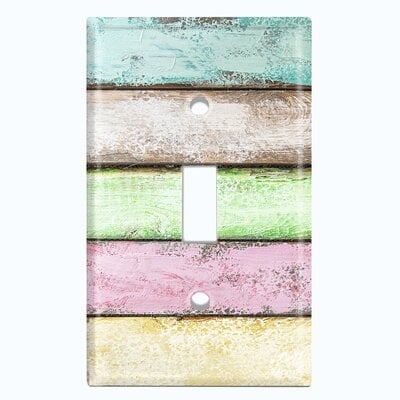 Metal Light Switch Plate Outlet Cover (Colorful Pastel Fence Horizontal - Single Toggle) - Image 0