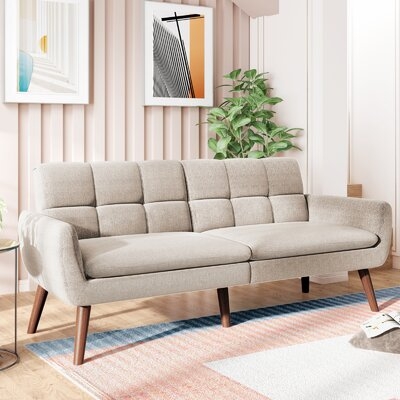 74" Linen Blend Sleeper Sofa Bed With  Wooden Leg - Image 0