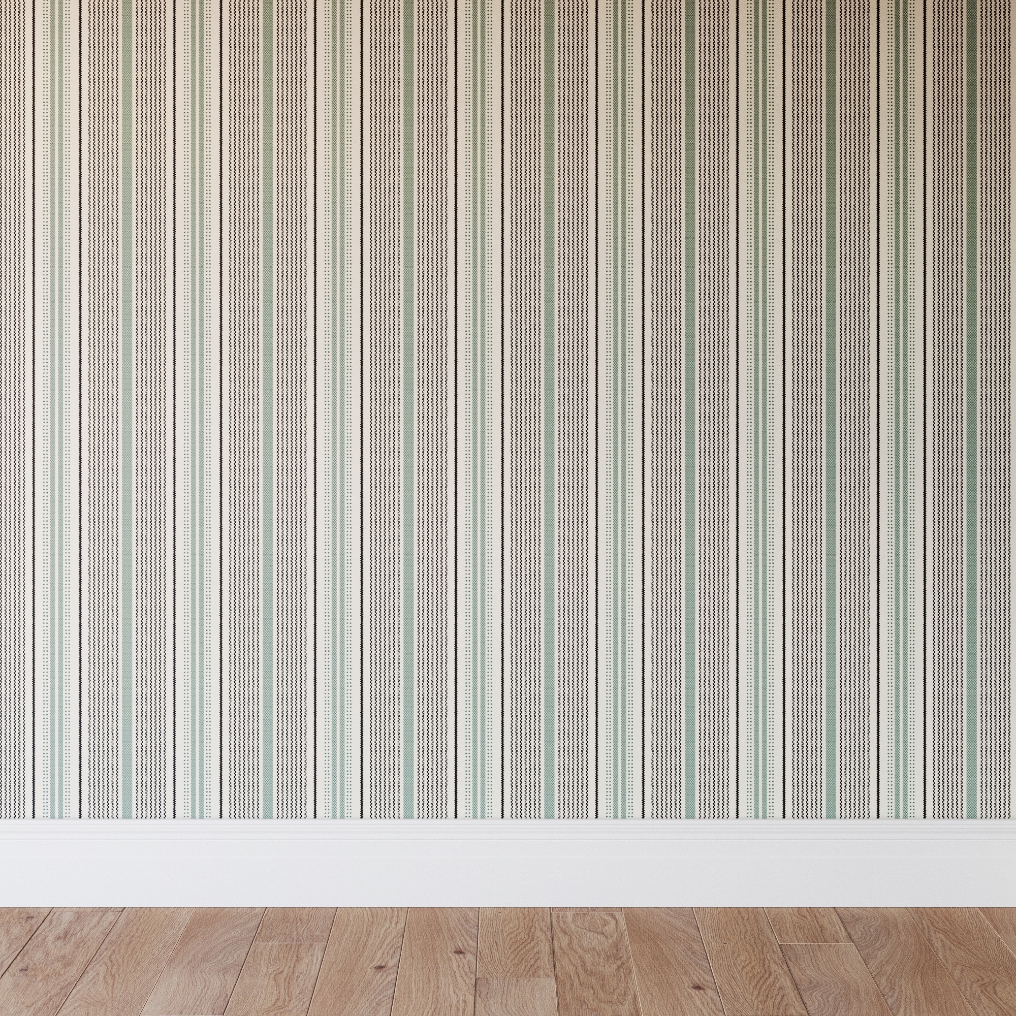 Peel and Stick Wallpaper Roll, Green Newbury Stripe - Image 0