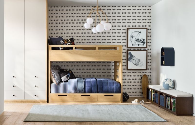 Bridgeman Natural Oak Wood Kids Twin Bunk Bed with Storage Trundle - Image 1