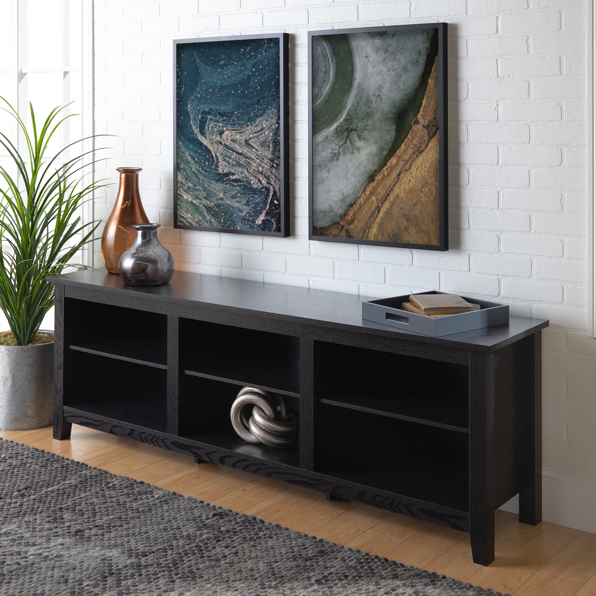 Essential 70" Rustic Wood TV Stand - Black - Image 3