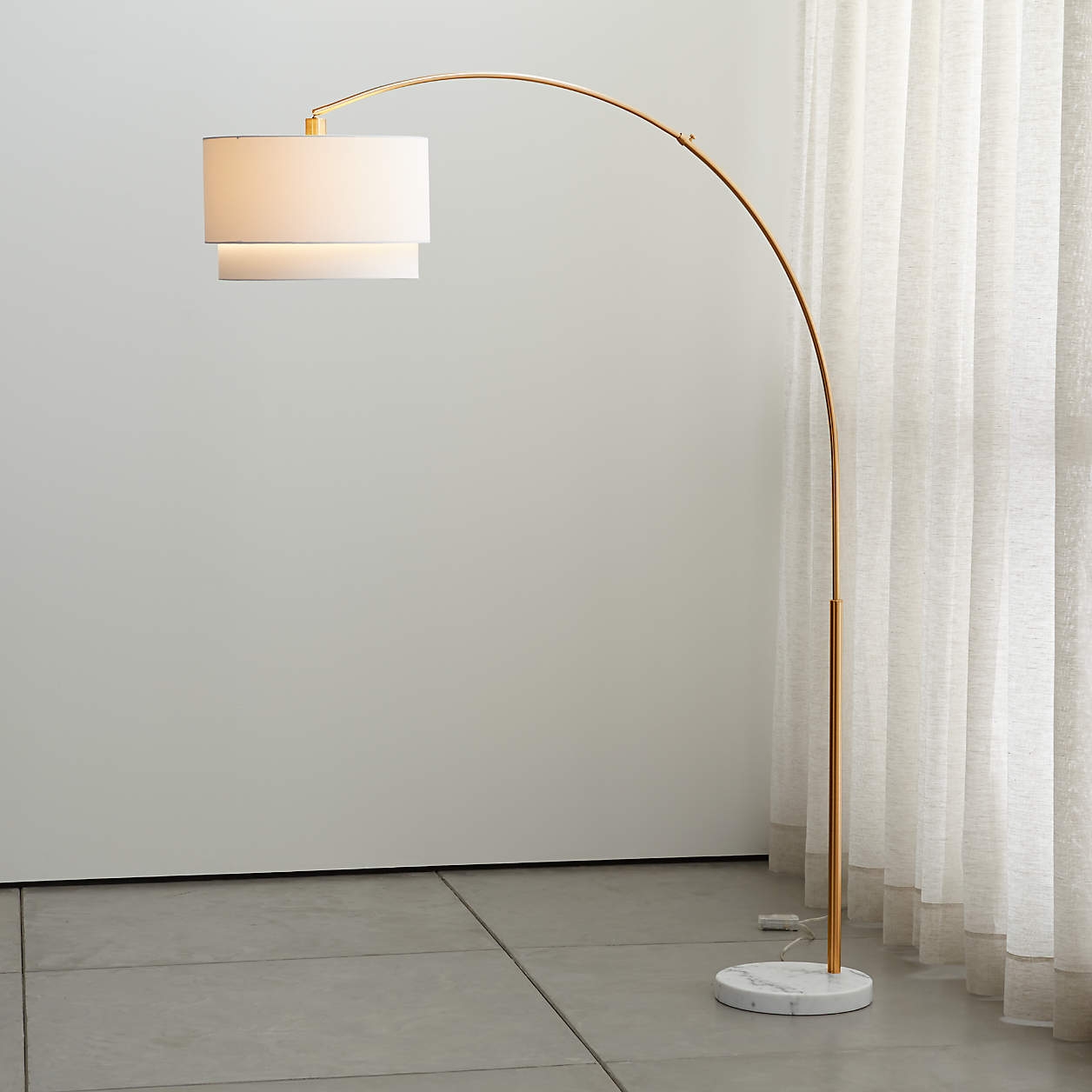 Meryl Arc Brass Floor Lamp with White Shade - Image 1
