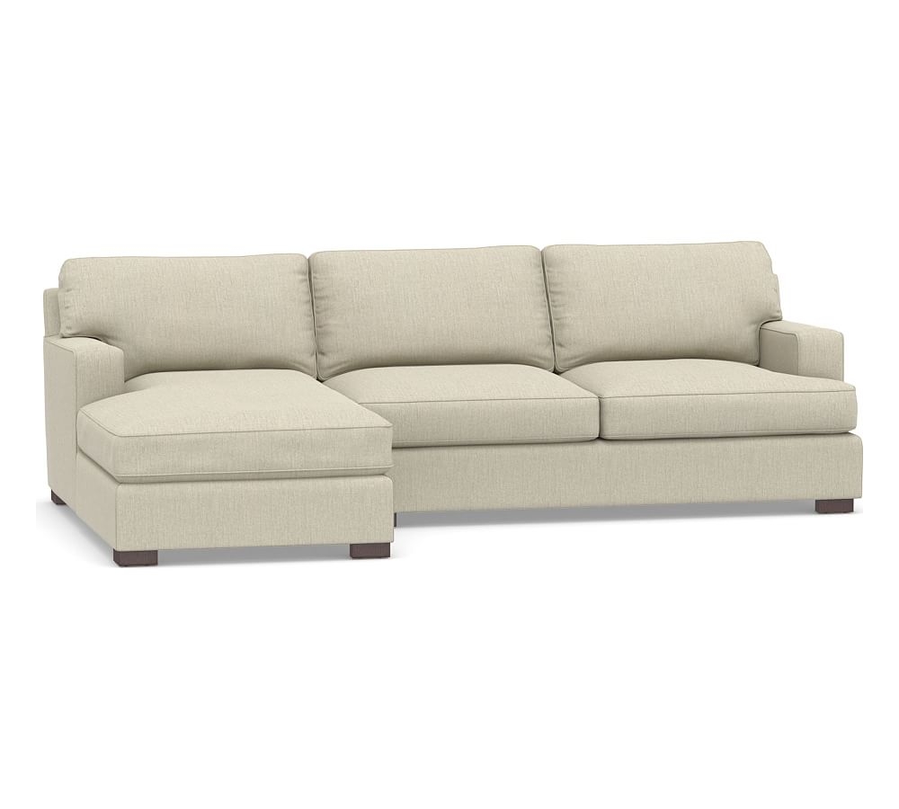 Townsend Square Arm Upholstered Right Arm Sofa with Chaise Sectional, Polyester Wrapped Cushions, Chenille Basketweave Oatmeal - Image 0