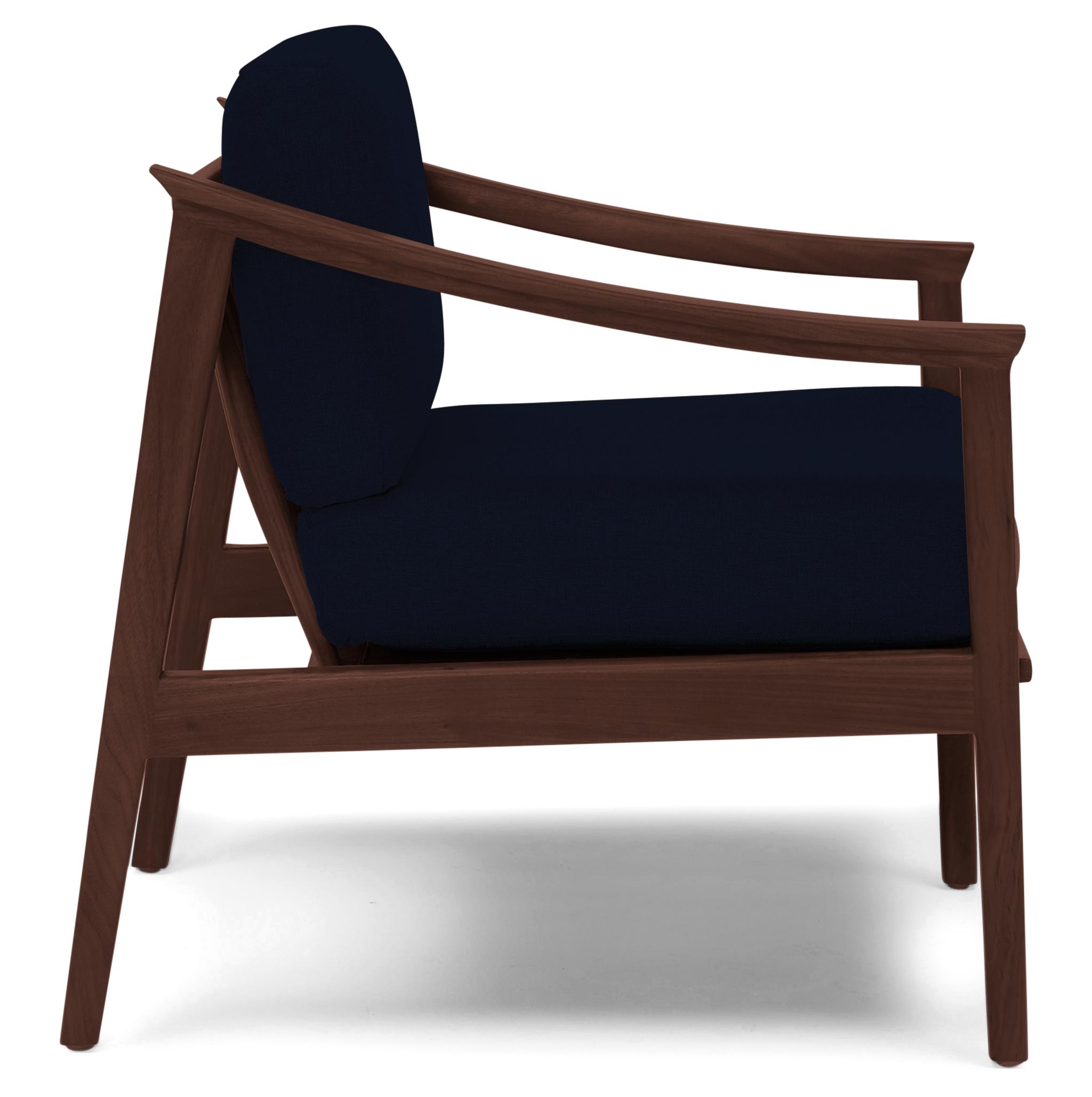 Blue Bradshaw Mid Century Modern Chair - Bentley Indigo - Walnut - Image 2