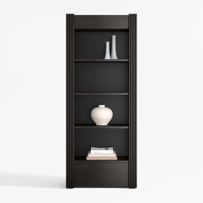 Siena 34" Black Wood 4-Shelf Storage Bookcase with Drawer - Image 0