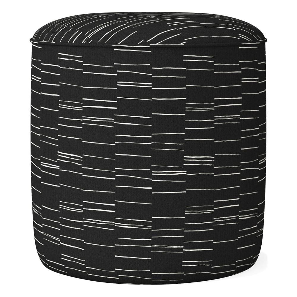 Roar & Rabbit Small Non Pleated Ottoman, Fragmented Stripe, Black Stone, Concealed Support - Image 0