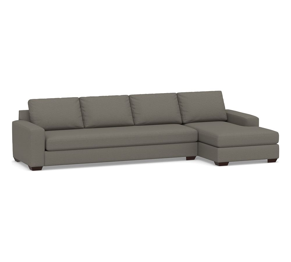 Big Sur Square Arm Upholstered Left Arm Grand Sofa with Chaise Sectional and Bench Cushion, Down Blend Wrapped Cushions, Chunky Basketweave Metal - Image 0