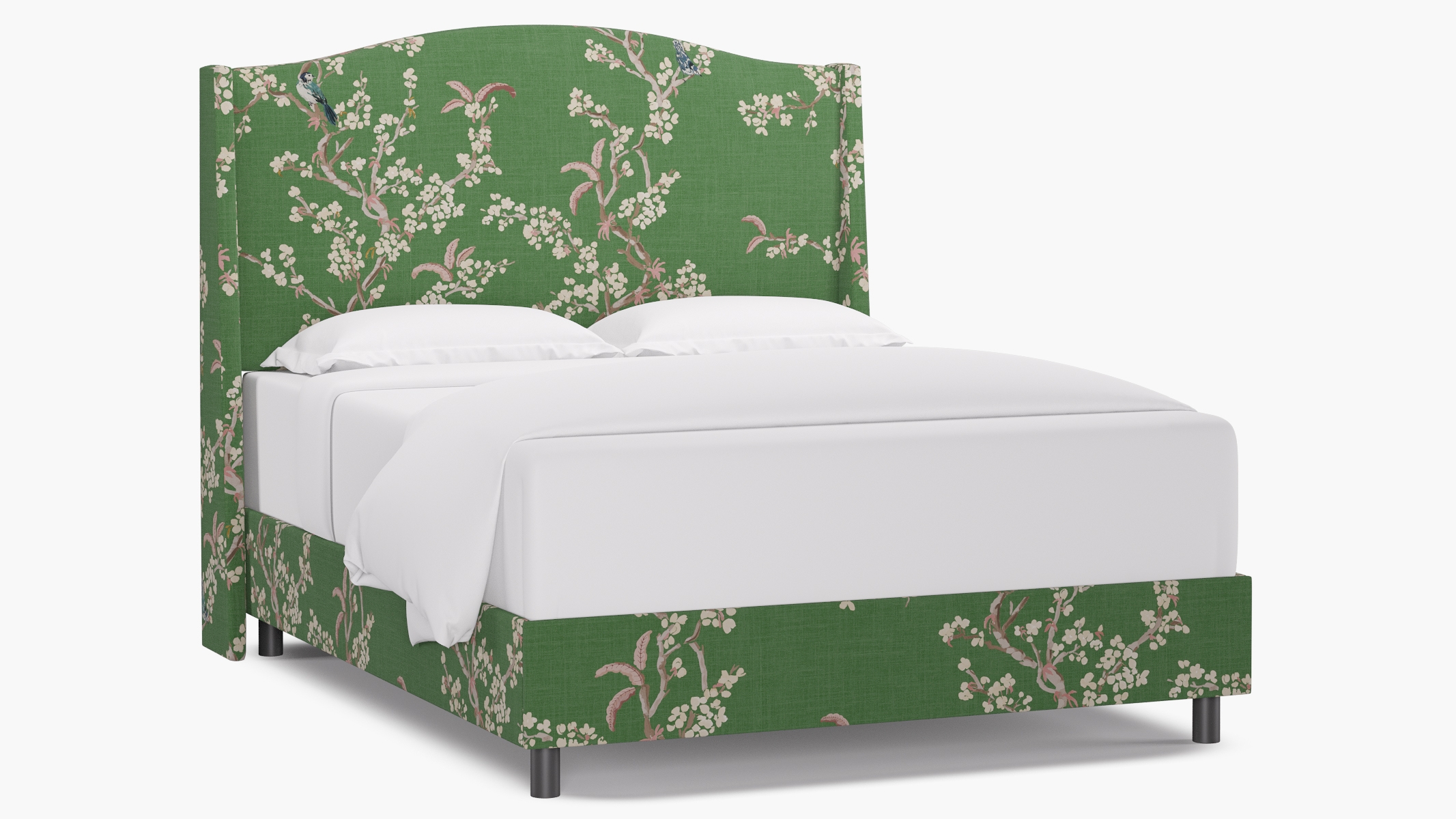 Classic Wingback Bed, Jade Cherry Blossom, Queen - Image 0