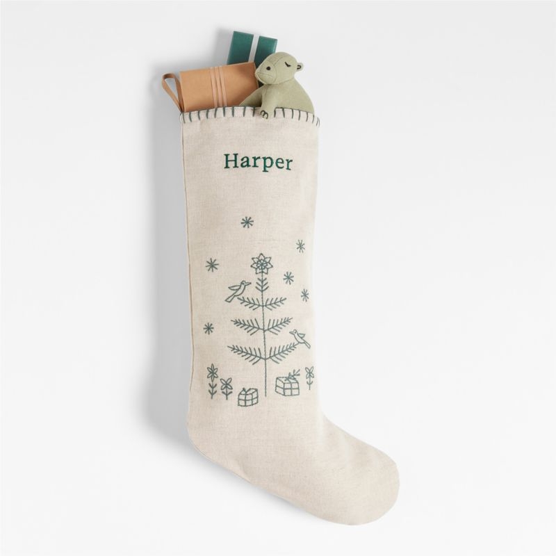 Scandi Heritage Tree Linen Kids Christmas Stocking - Image 2