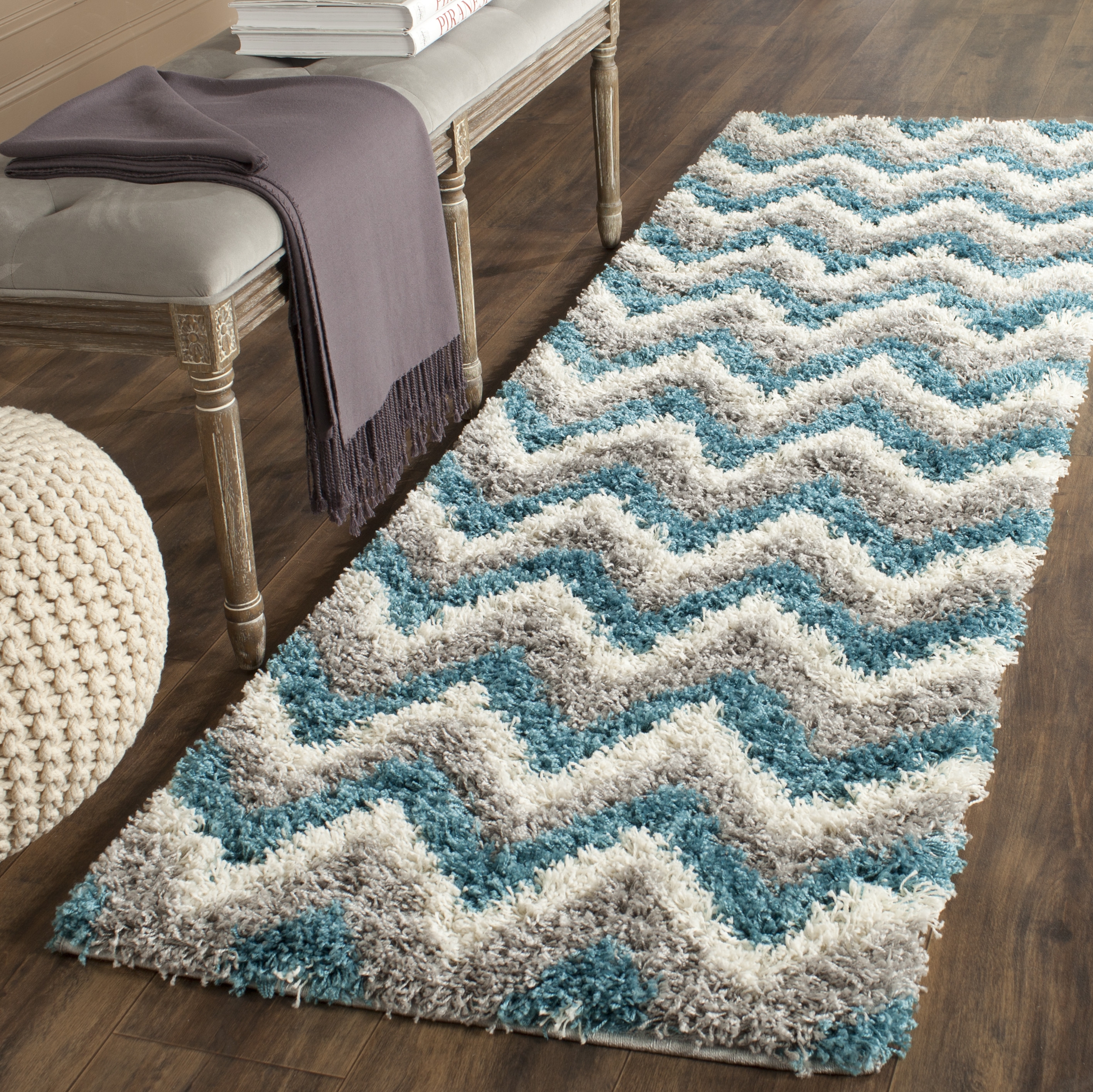 Arlo Home Woven Area Rug, SGK568C, Ivory/Blue,  2' 3" X 7' - Image 1