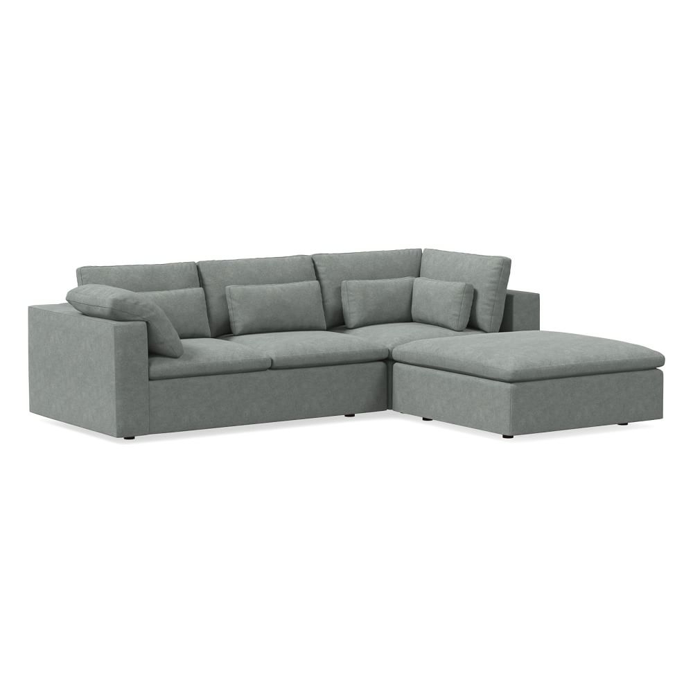 Harmony Mod 122" Right Ottoman Multi Seat 3-Piece Sectional, Distressed Velvet, Mineral Gray - Image 0