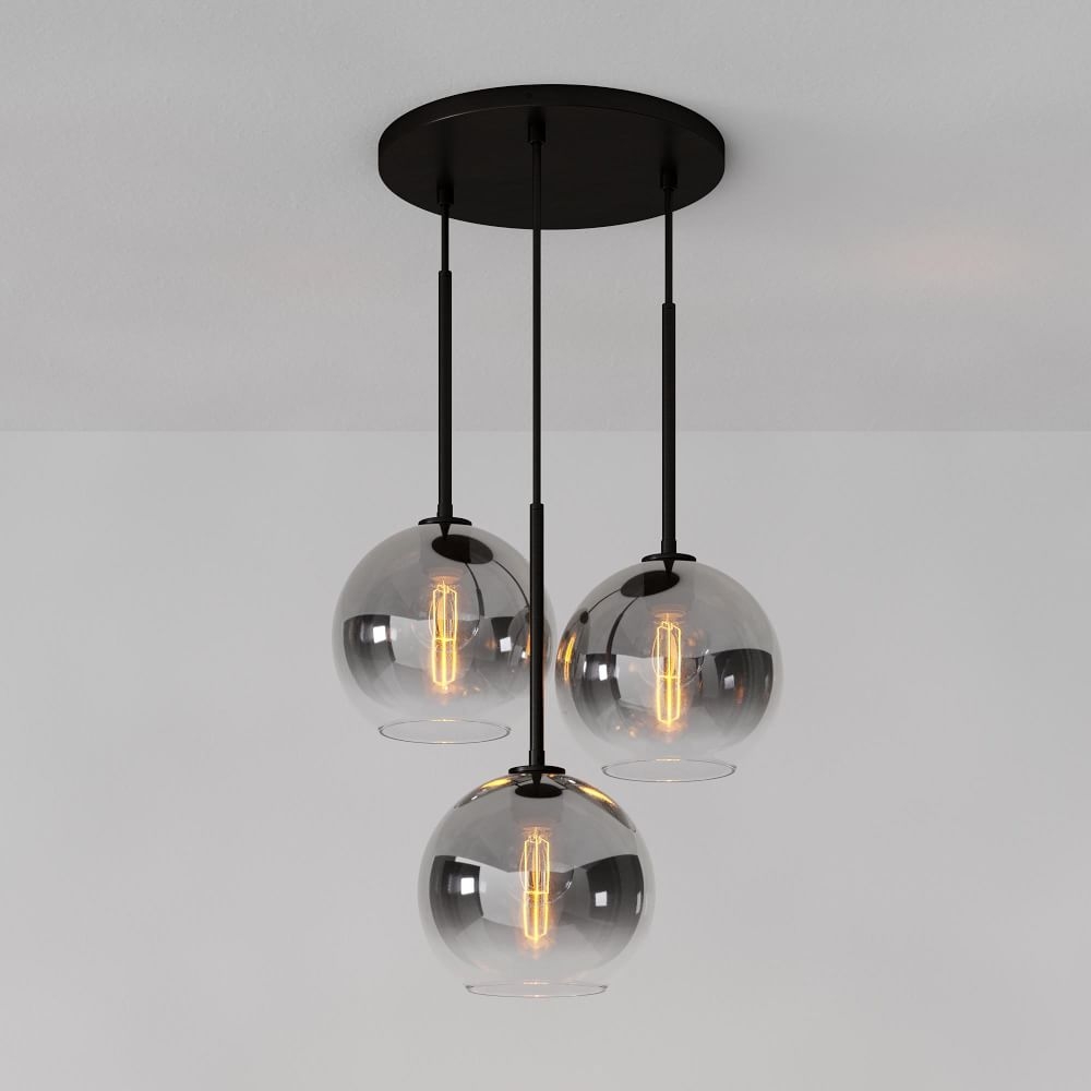 Sculptural 3-Light Chandelier, Globe Small, Silver Ombre, Bronze, 8" - Image 0