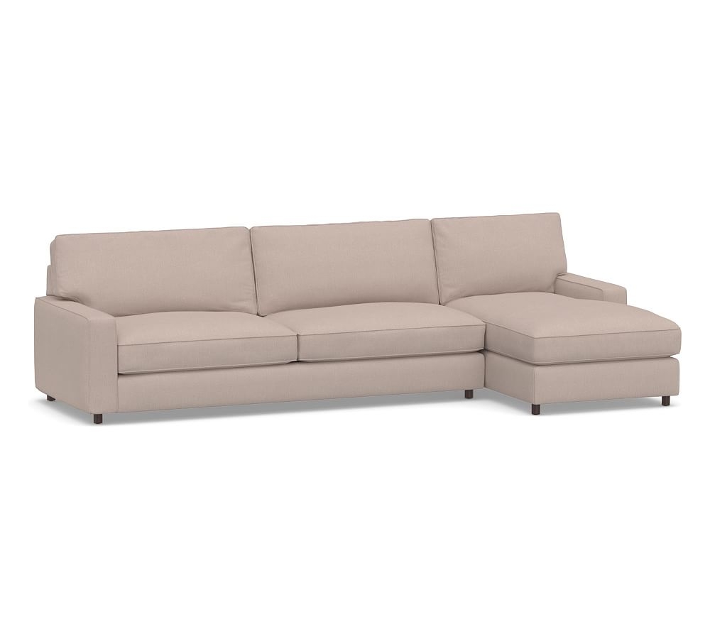 PB Comfort Square Arm Upholstered Left Arm Sofa with Chaise Sectional, Box Edge, Memory Foam Cushions, Performance Heathered Tweed Desert - Image 0