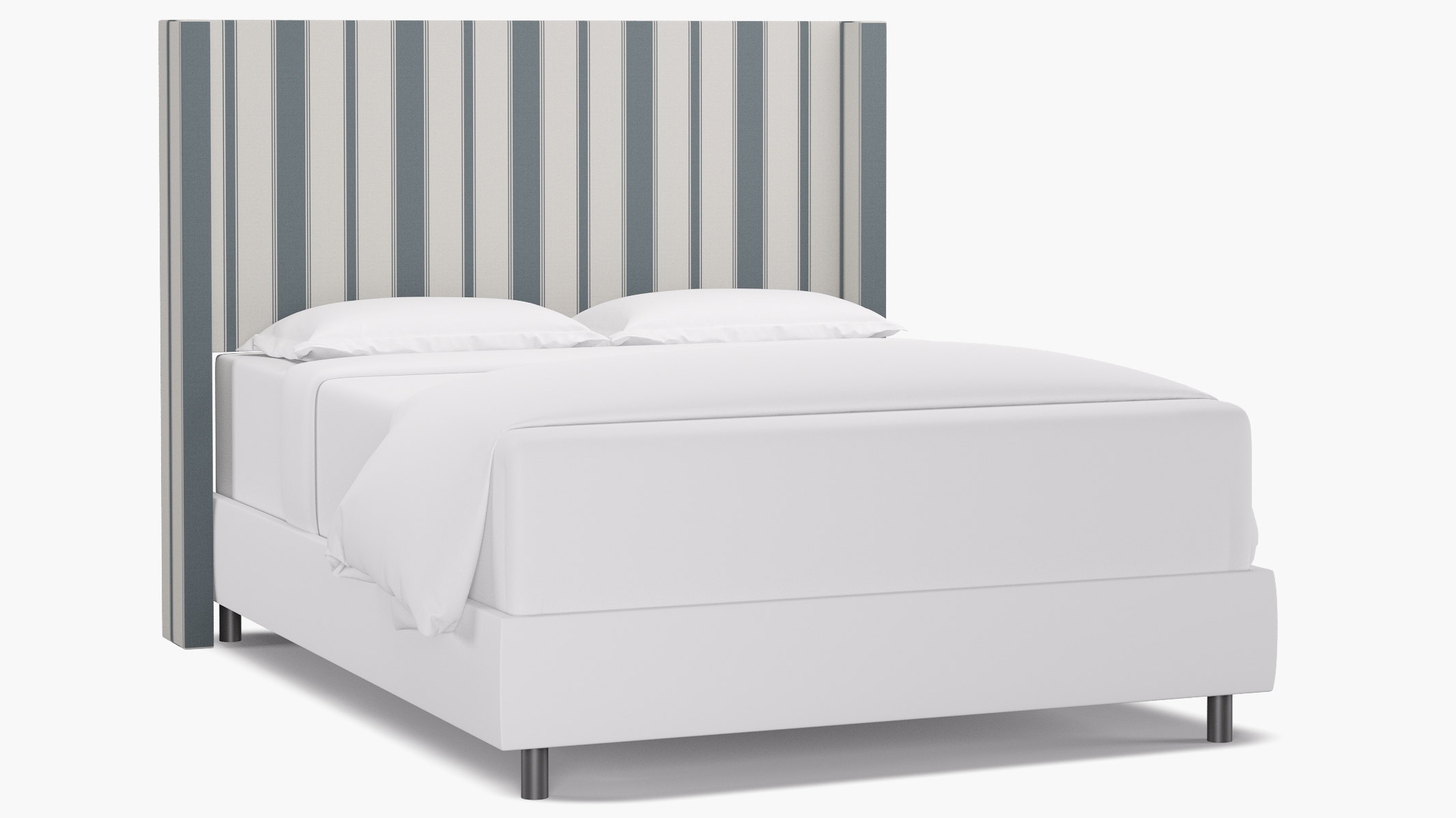 Modern Wingback Headboard, French Blue Clarence Stripe, Queen - Image 0