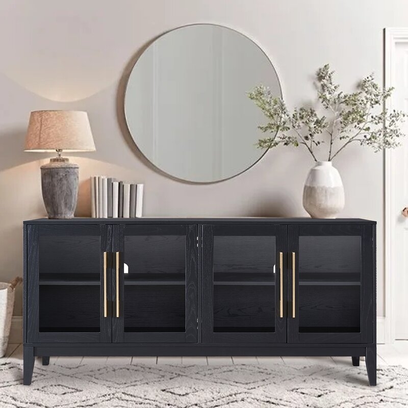 Modern Style Entryway Cabinet, Classic Black, 60" - Image 2