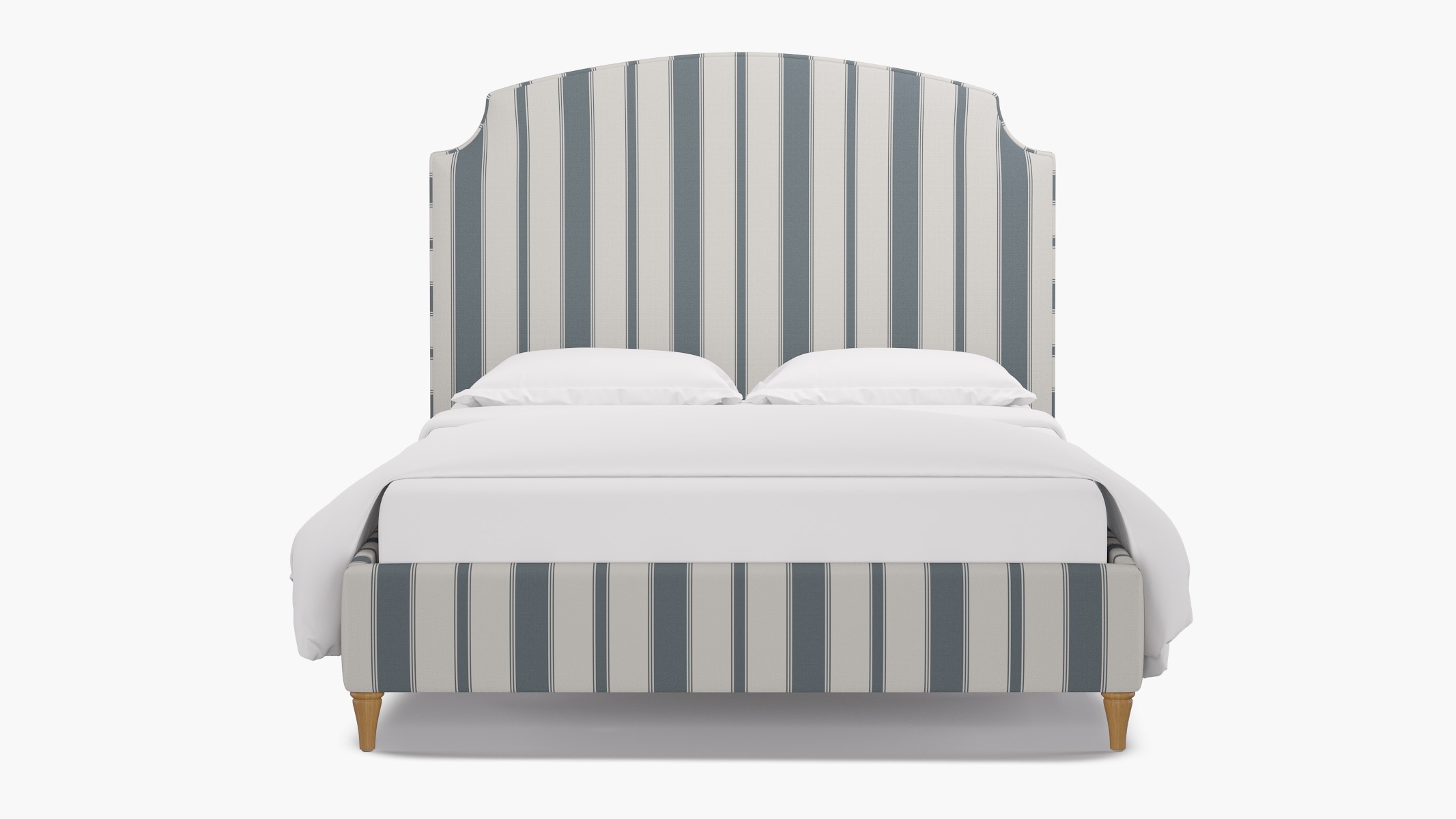 Cove Bed, French Blue Clarence Stripe, Natural Decorative Tapered Leg, Twin - Image 0