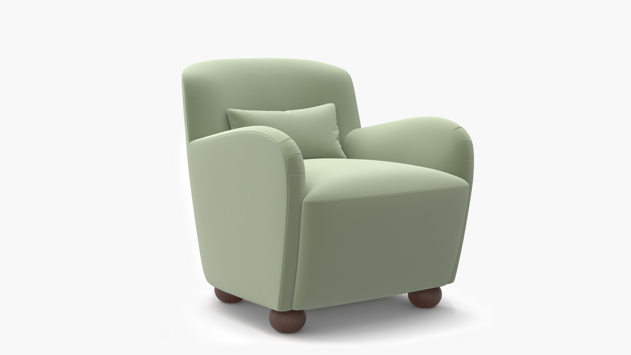 Club Chair, Celadon Performance Plush Velvet, Walnut Bun Foot - Image 1