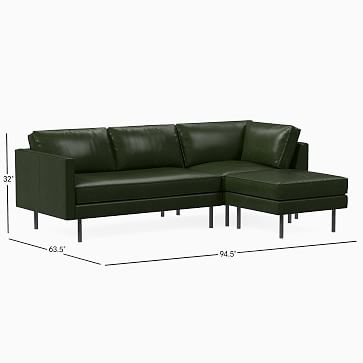 Axel 95" Right 3-Piece Ottoman Sectional, Weston Leather, Cinnamon, Metal - Image 2