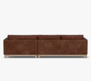 Jake Leather Right Arm Loveseat with Wide Chaise Sectional, Bench Cushion and Wood Legs, Down Blend Wrapped Cushions, Legacy Dark Caramel - Image 4
