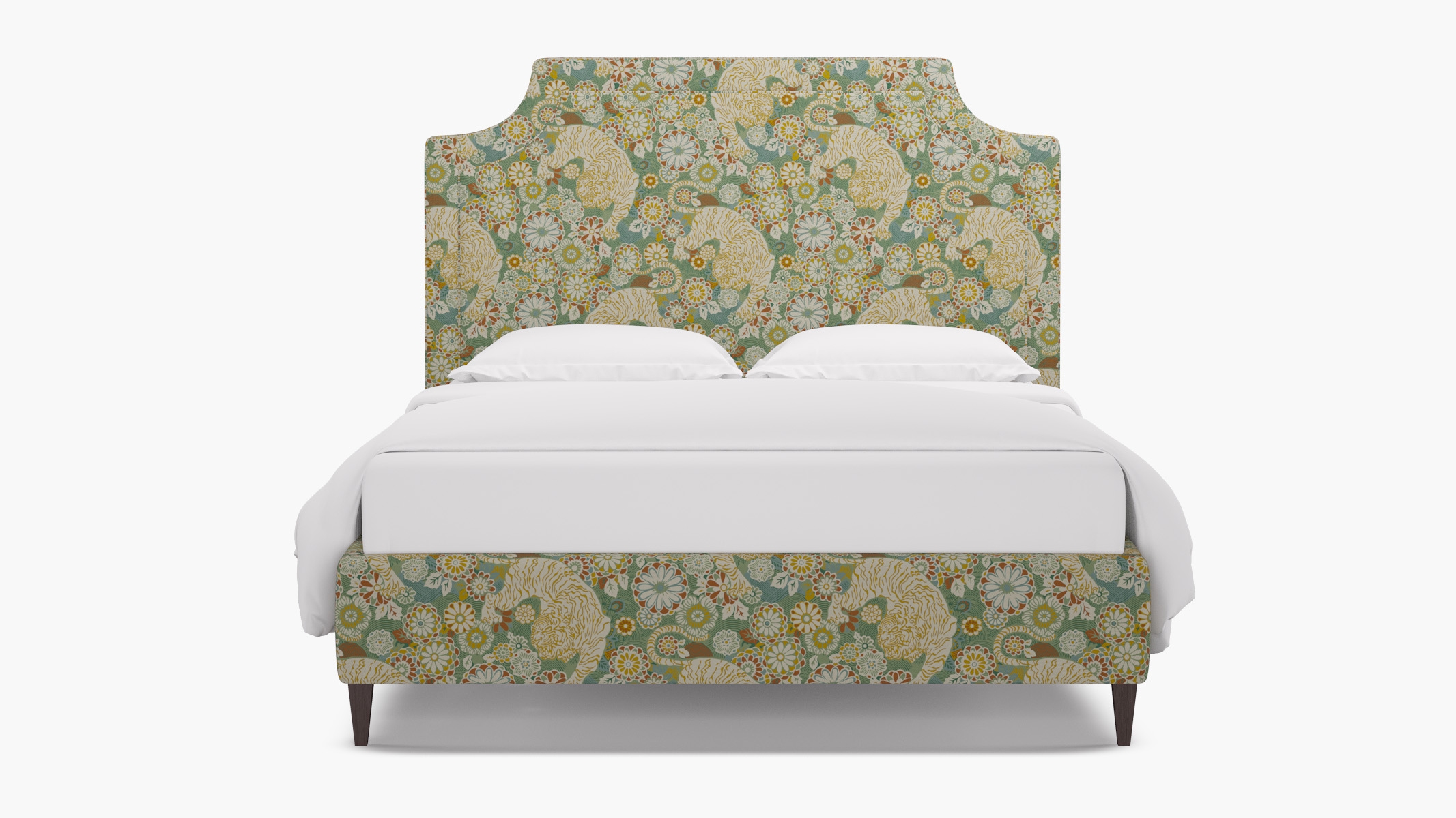 Deco Bed, Pistachio Siberian Tiger, Espresso Square Tapered Leg, King - Image 0