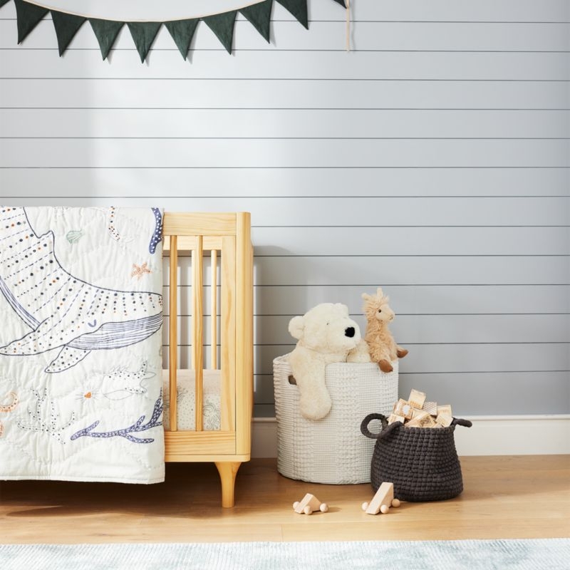 Nella Cream Cotton Waffle Weave Large Floor Bin with Handles - Image 8