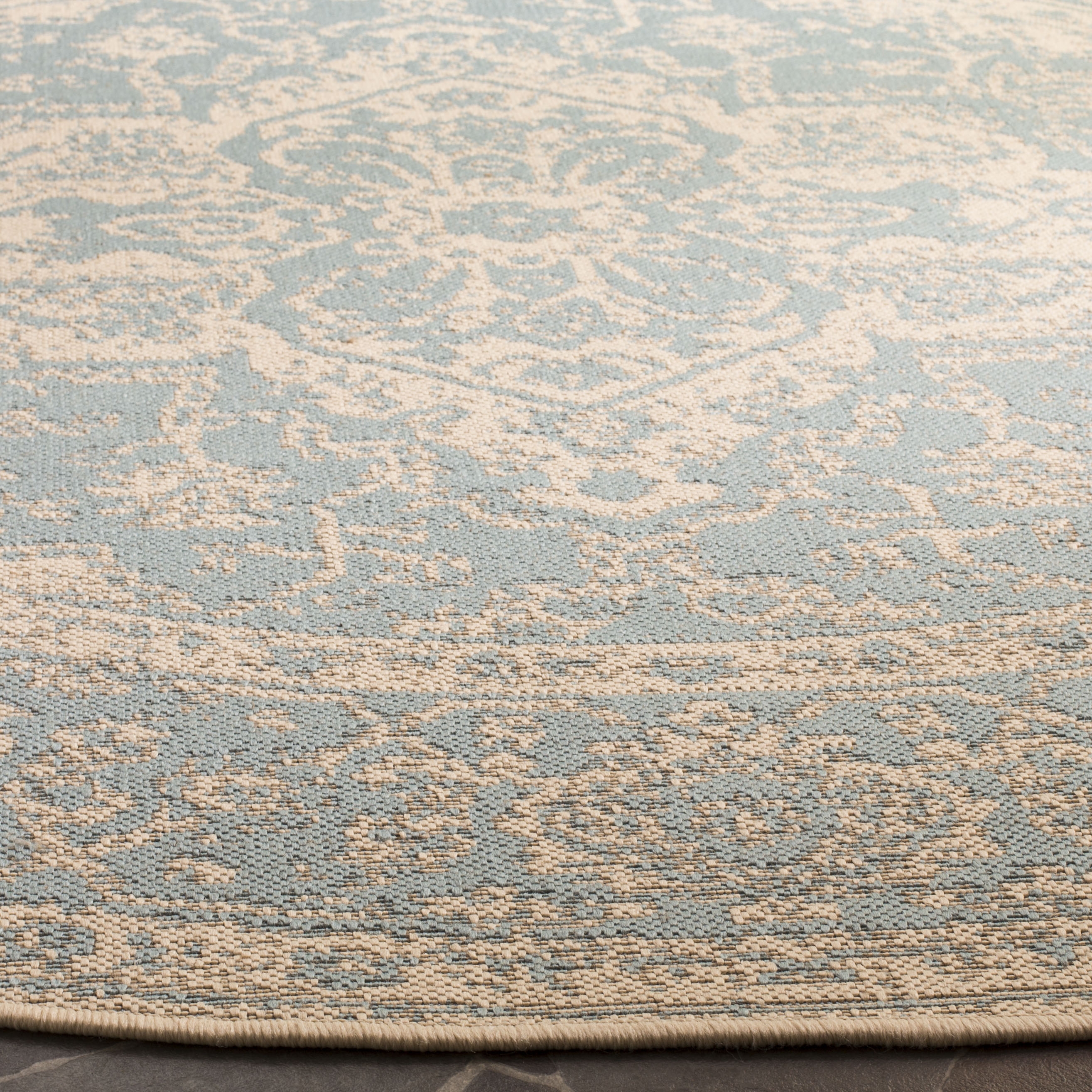 Arlo Home Indoor/Outdoor Woven Area Rug, LND137K, Aqua/Cream,  6' 7" X 6' 7" Round - Image 2