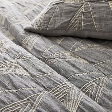 Textural Cotton Linework Duvet, Standard Sham, Pearl Gray - Image 1