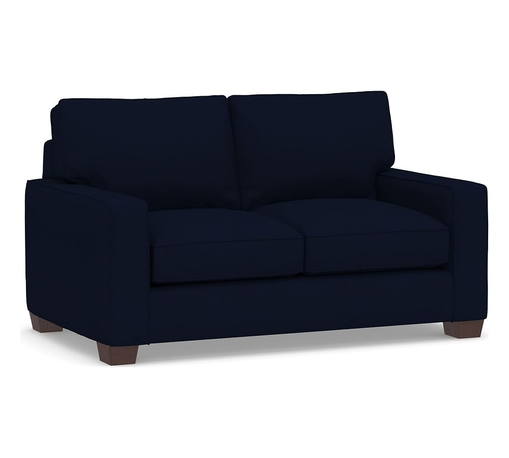 PB Comfort Square Arm Upholstered Loveseat 62", Box Edge, Down Blend Wrapped Cushions, Performance Everydaylinen(TM) Navy - Image 0