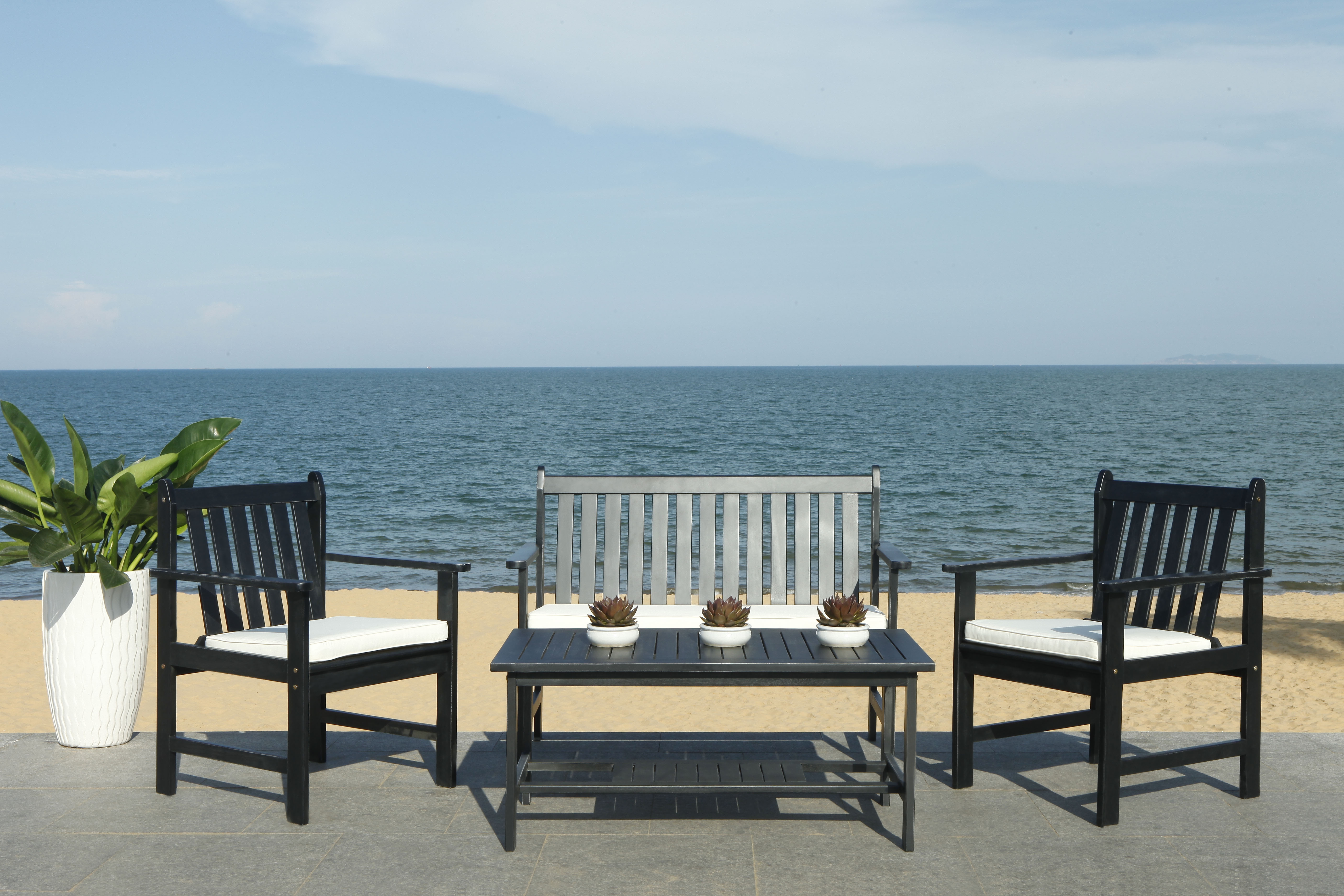Burbank 4 Piece Outdoor Set - Black/White - Safavieh - Image 4