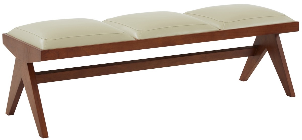 Rosselli Vegan Leather And Wood Bench - Cream/Walnut - Image 3