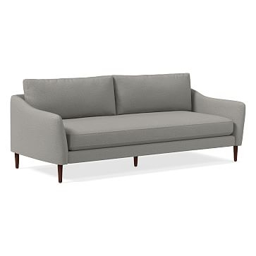 Vail Curved Arm Sofa, Poly, Distressed Velvet, Mineral Gray, Walnut - Image 1