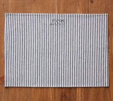 Wheaton Striped Linen/Cotton Placemat, Single - Charcoal - Image 2