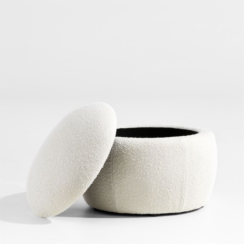 Pollie White Snow Boucle Round Storage Nursery Ottoman - Image 2