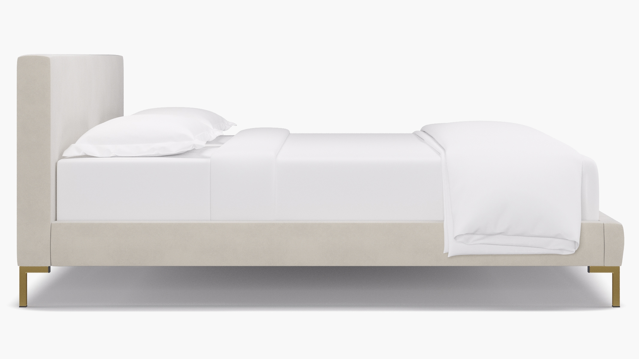 Modern Platform Bed, White Classic Velvet, Brass, King - Image 2