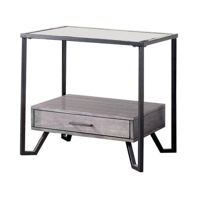 24 Inch Metal End Table With Glass Top And 1 Drawer, Gray - Image 0
